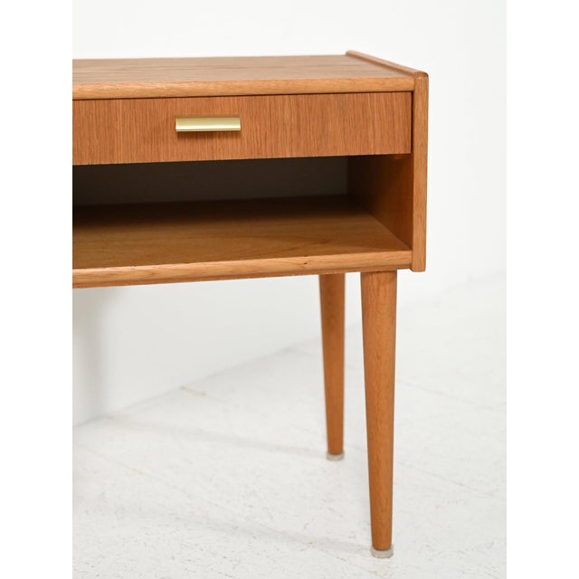 Wood Vintage Scandinavian Bedside Table with Brass Handle, 1950s For Sale - Image 7 of 9