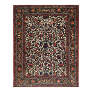 1960 10'3"x13'5" Lemon Icing White Antique Persian Kashan Kork Wool Pile Oriental Rug For Sale