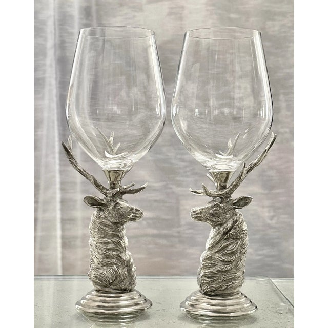 Cabin Vagabond House Pewter Elk Wine Glasses - Set of 2 For Sale - Image 3 of 10