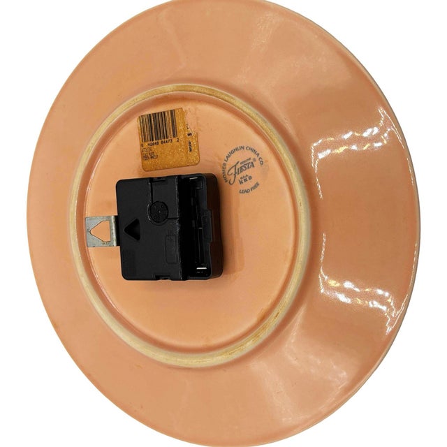 Mid-century Pink "Apricot" Fiestaware Ceramic Plate Wall Clock by Homer Laughlin with quartz movement featuring the iconic...