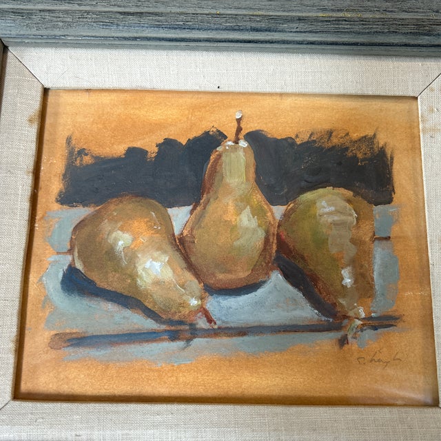Contemporary original pears still life painting by Stephen Heigh . Signed and framed. Measures 10x8 or approximately...
