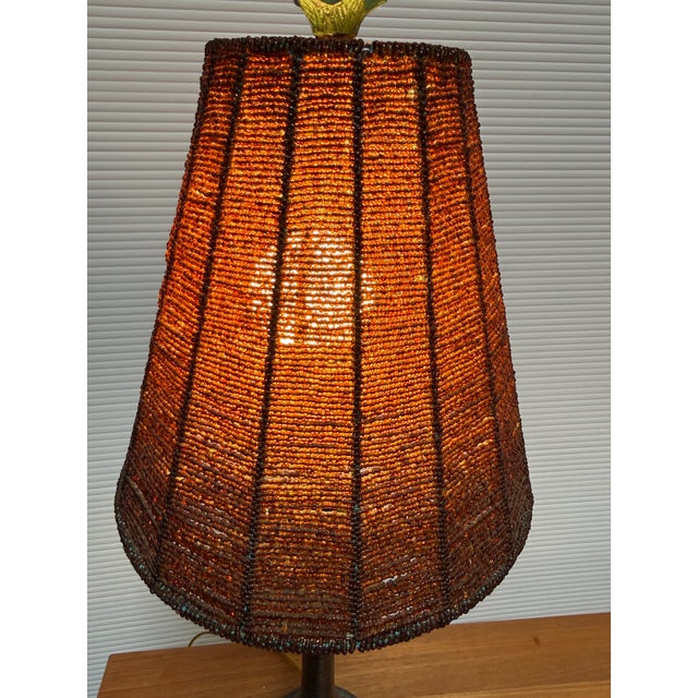 Metal Tropical Palm Tree Table Lamp With Beaded Shade For Sale - Image 7 of 12