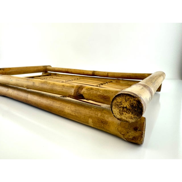 Vintage Mid Century Woven Bamboo Tray With Rustic Character For Sale - Image 9 of 13