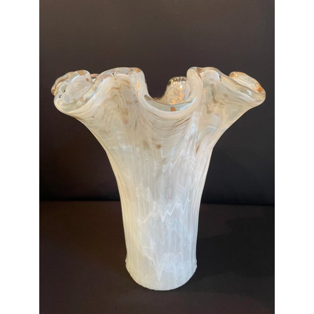 Contemporary Murano Style Glass Handkerchief Vase in White With Gold Specks For Sale - Image 9 of 10
