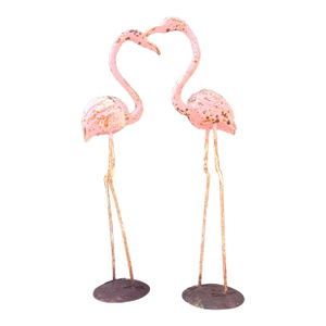 French Zinc Painted Pair of Flamingo Ornaments