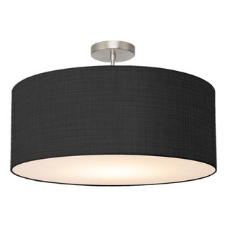 Stretch Semi Flush Mount, Black Linen Shade, Satin Nickel For Sale