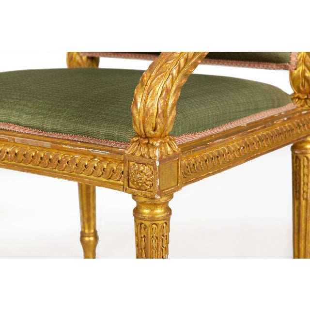 French Louis XVI Period Carved Giltwood Arm Chair Fauteuil Ca. 1775 For Sale - Image 11 of 18