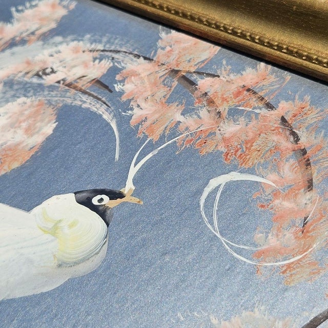 Mid‑Century Bird Painting on Silver Board – Vintage Gold Frame Artwork For Sale - Image 9 of 10