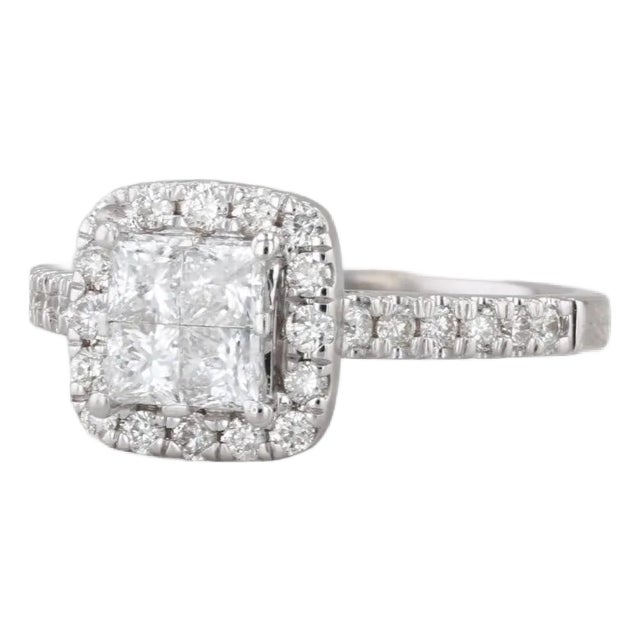 0.89ctw Diamond Princess Halo Engagement Ring 14k White Gold Size 7 For Sale