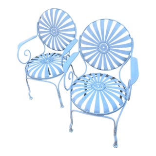 Pair Vintage Francois Carre Sunburst Armchairs, Attributed For Sale
