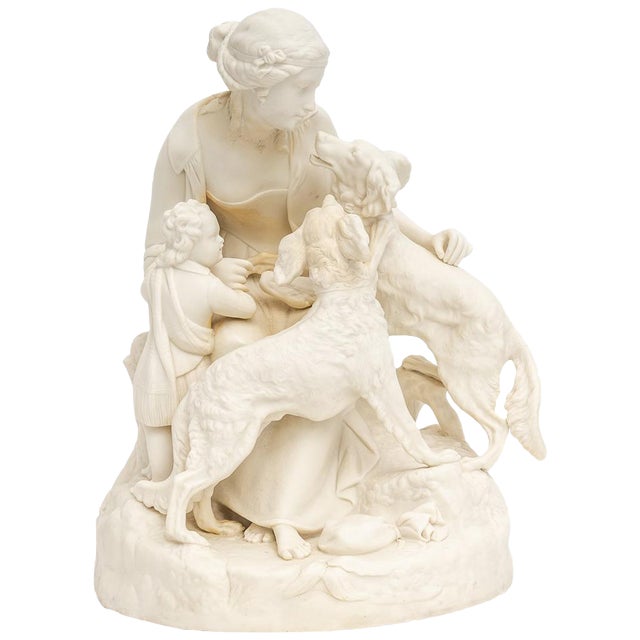 English Bisque Parian Ware Sculpture Figures With Hunting Dogs For Sale