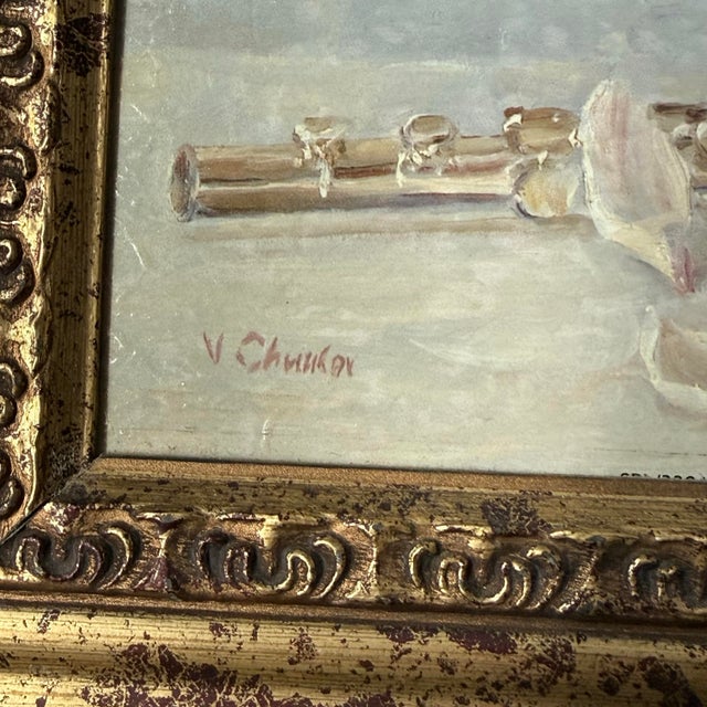 Vintage Impressionist Style Magnolia Still Life Painting in Distressed Gilt Frame, Signed For Sale In Raleigh - Image 6 of 8