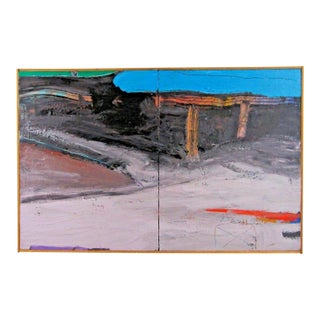 Darryl Edwards Excavation Site 1990 Abstract Expressionist Diptych Oil Painting For Sale