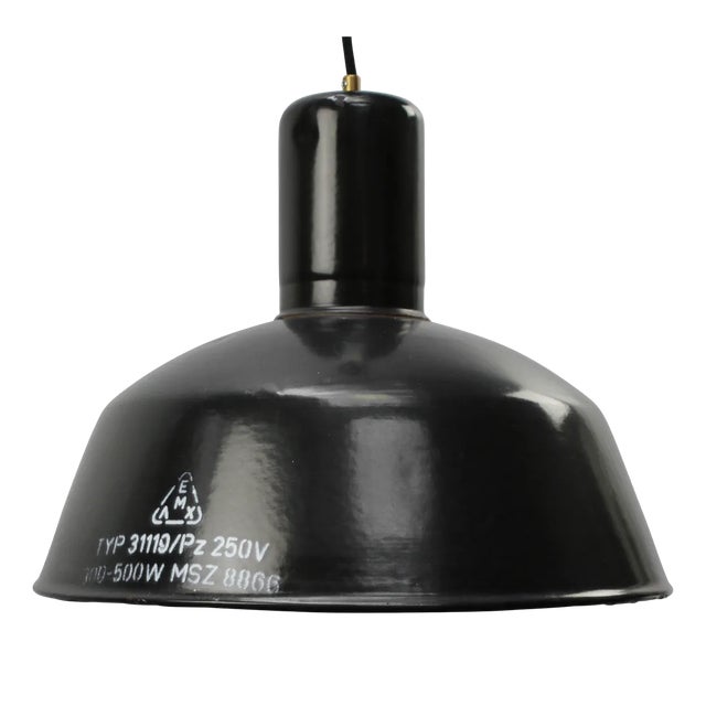 Vintage Industrial Pendant Light in Black Enamel For Sale