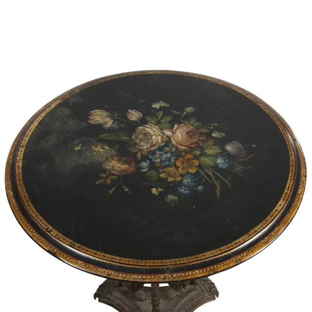 Cast Iron Side Table with Painted Slate Top For Sale - Image 3 of 5