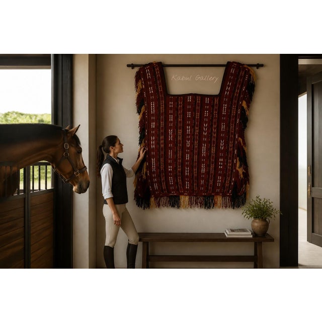 A fine and rare hand loomed wool Uzbek kilim winter horse blanket Back Pad Felt Lined . This is an extremely fine fine...