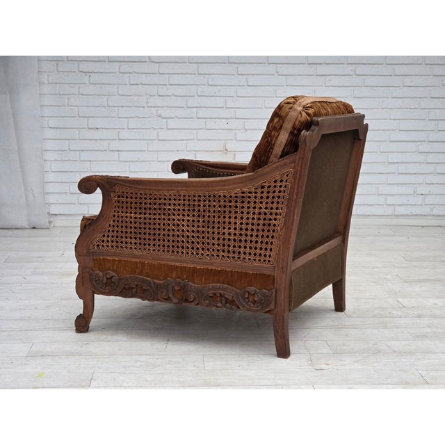 Danish Armchair in Velour and Carved Ash, 1930s For Sale - Image 17 of 18