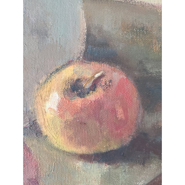 Farmhouse Vintage Moody Still-Life Oil Painting Apples & Pears on a Farmhouse Table- For Sale - Image 3 of 14