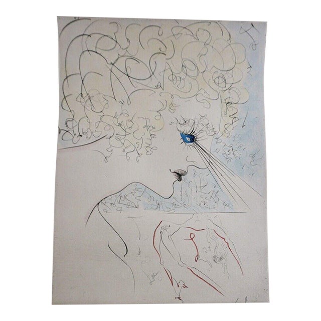 1960s Dali La Venus Fourrures Head Hand Signed Etching Argillet Certified Surreal Art For Sale