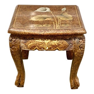 Vintage Chinoiserie Hand Painted Floral Footstool For Sale