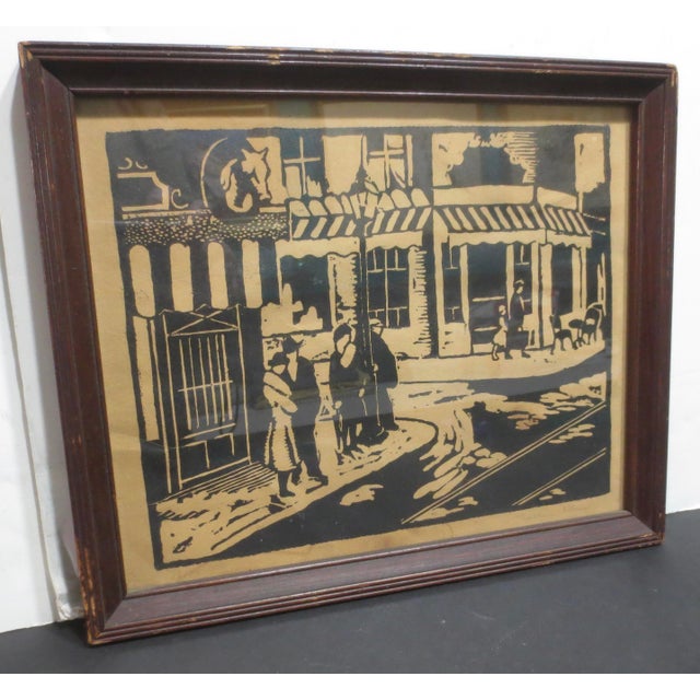 A fine block print on brown paper, circa 30s. Signed in pencil, Nathan Klein, and numbered edition of 16/50. A single...