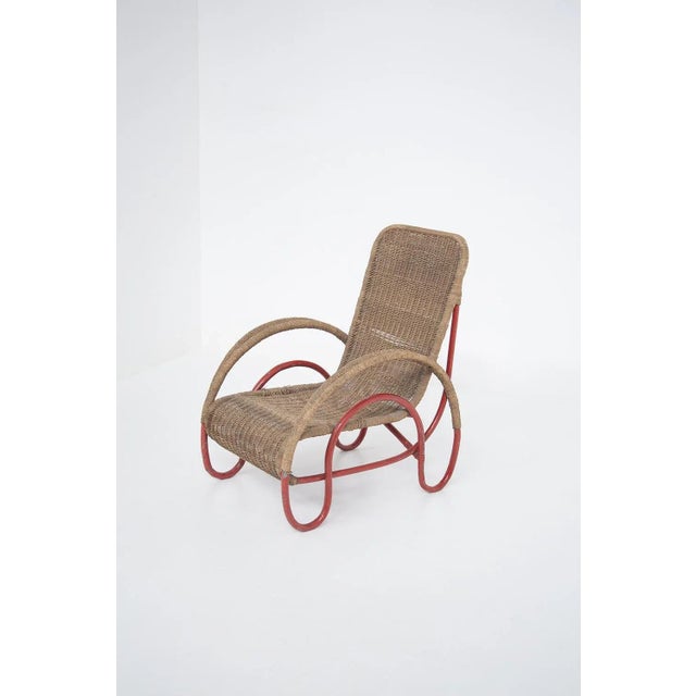 Bauhaus Wicker and Painted Metal Armchair, 1930s For Sale - Image 10 of 10