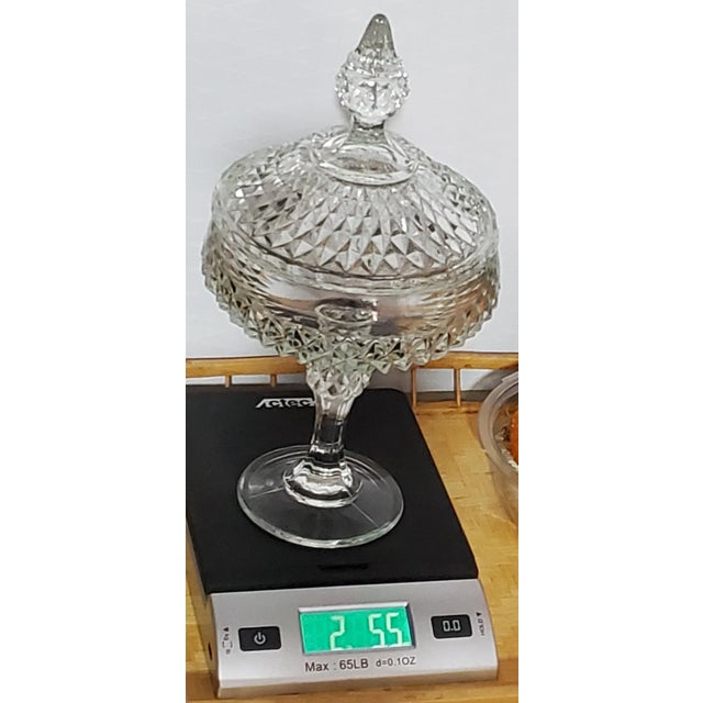 Transparent Vintage Indiana Glass Clear Diamond Point Lidded Compote For Sale - Image 8 of 9