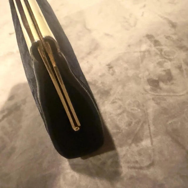 1980s Blue Fabric and Brass Italian Continuous Logo Clutch by Zenith For Sale - Image 14 of 15