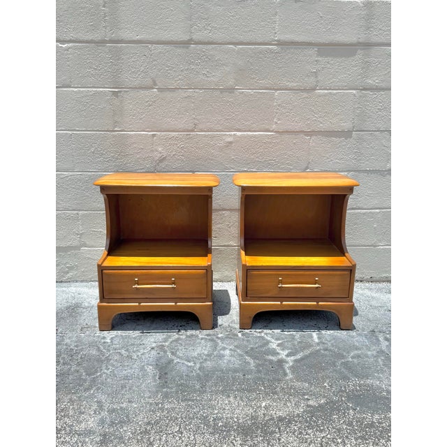 Mid 20th Century Vintage Pecan Wood Nightstands - Pair For Sale - Image 5 of 5