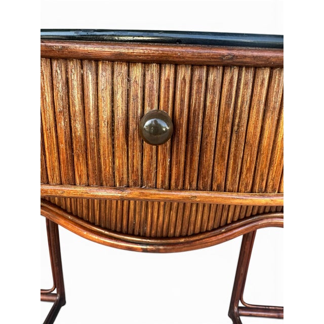 Vintage Chinoiserie Bamboo & Rattan Console Desk With Hand-Painted Lacquer Top For Sale - Image 10 of 12