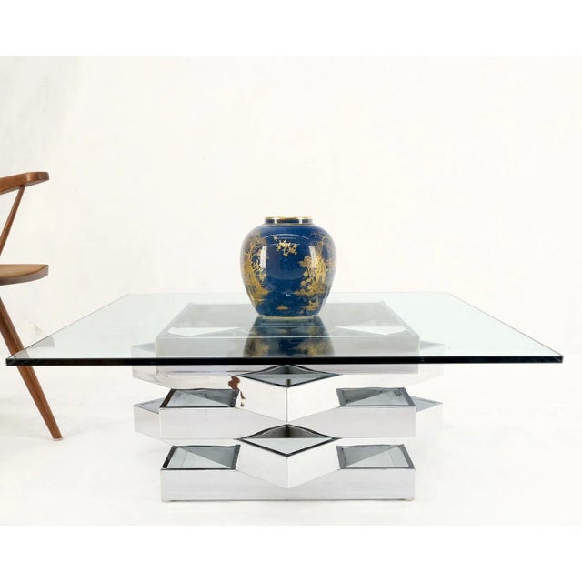 Mid-Century Modern Bauhaus Stacked Chrome Frames Base Glass Top Square For Sale - Image 6 of 13