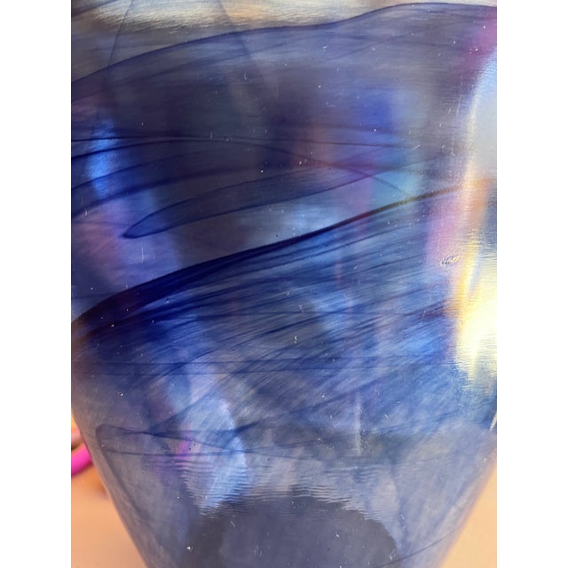 Late 20th Century Large Blue Oval Glass Modern Contemporary Vase For Sale - Image 5 of 5