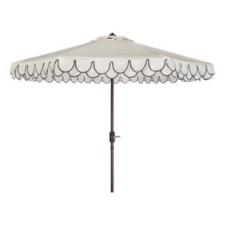 Elegant Valance 11Ft Round Umbrella, Ivory With Black Trim For Sale