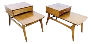 Mid 20th Century Pair of Mersman Solid Wood Single Drawer 2-Tier Step End Tables Model 8170 Classic MCM Style