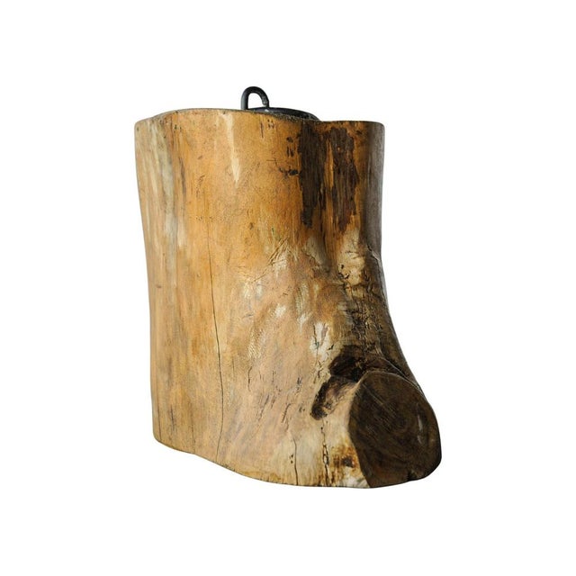 Wood Rustic Hand-Carved Wooden Organic Tree Stump Door Stop with Iron Handle Top For Sale - Image 7 of 9