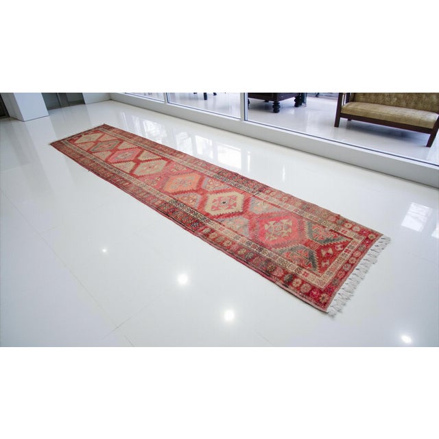 Farmhouse Hand-Knotted Turkish Rug Runner Extra Long Hallway Decor - 3′1″ × 13′9″ For Sale - Image 3 of 13