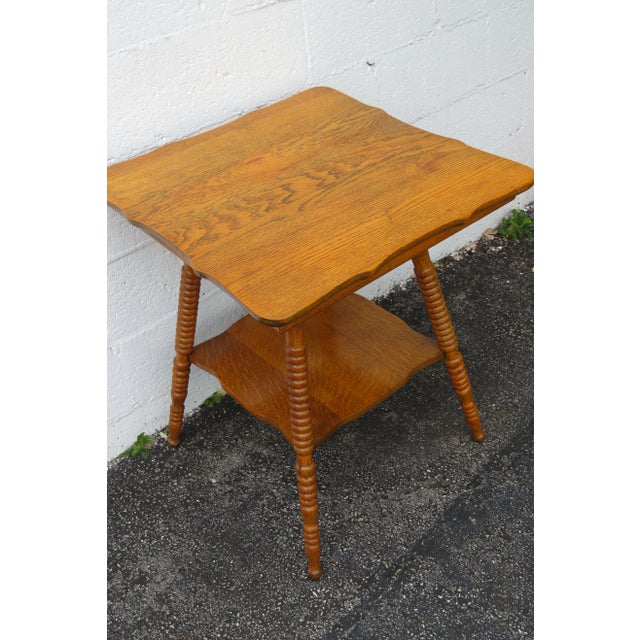 Wood Early 1900s Tiger Oak Carved Large Side End Center Table For Sale - Image 7 of 13