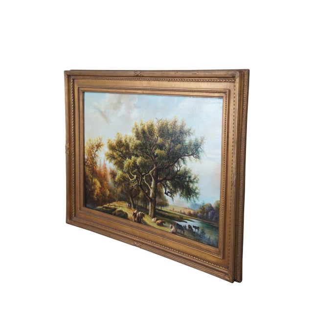 French Country 20th Century Realist Pastoral Landscape Oil Painting on Canvas Countryside Cows, Framed For Sale - Image 3 of 12