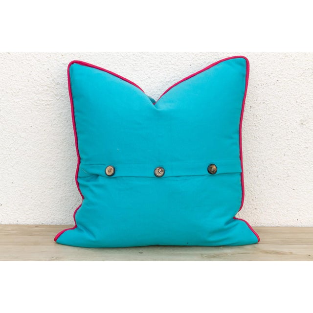 1960s Toya Blue Dotted Ahir Handloom Pillow For Sale - Image 5 of 6