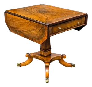 Vintage Regency Revival Rosewood Pedestal Drop-Leaf Table With Drawer, Brass-Mounted Base