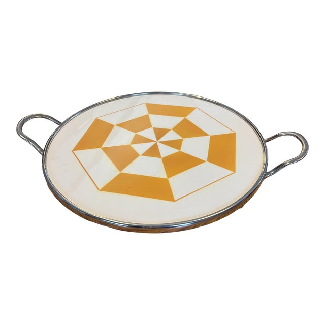 Rare Geometrical Art Deco Tile Serving Tray 1920s Makers Mark Germany Rare Geometrical Design Art Deco Mint Tile Serving Tray 1920s With Makers Marks For Sale