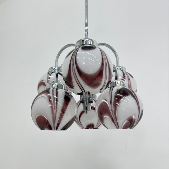Italian Purple and White Murano Glass Swirl Chandelier, 1970s For Sale - Image 4 of 18
