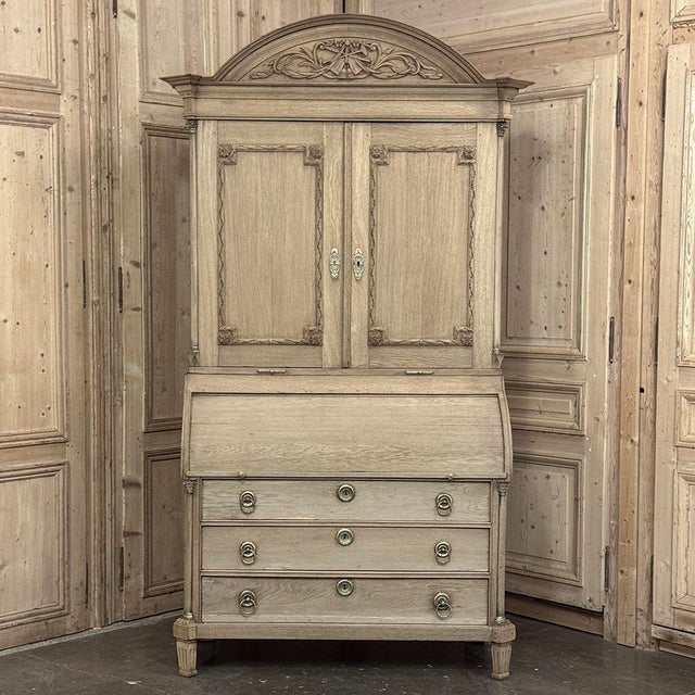 18th Century Dutch Neoclassical Stripped Oak Secretary ~ Bookcase For Sale - Image 4 of 18