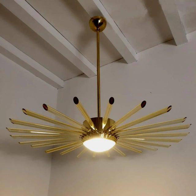 Glass and Brass Sputnik Large Chandelier, Italy 1980s For Sale - Image 6 of 11