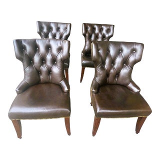 Arhaus Tufted Leather Dining Chairs or Club Chairs - Set of 4 - Vintage Early 21st Century For Sale