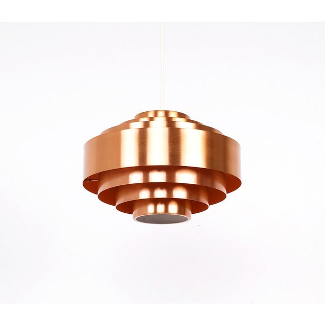 Layered copper pendant lamp produced by fog & mørup denmark in the 1960s, designed by jo hammerborg, model ultra. the...