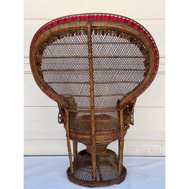 Wood Spectacular 1950 Peacock Rattan Bamboo Armchair in Mackenzie Zie Childs Style For Sale - Image 7 of 9