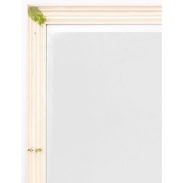 American Hollywood Regency Style Full-Length Beveled Glass Mirror, with faux bamboo motif cream and green painted wood...