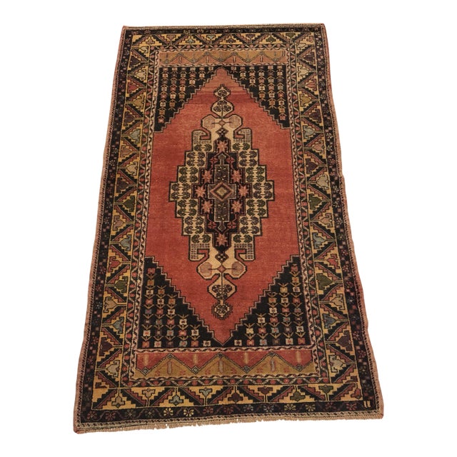Floral Handknotted Turkish Wool Rug- 3′8″ × 7′ For Sale