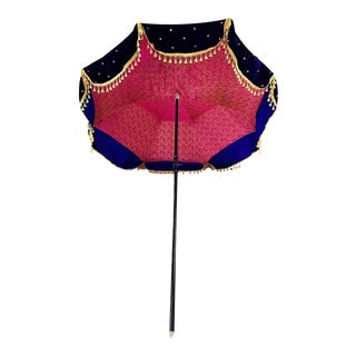 Vintage Velvet Tasseled Garden Sun Umbrella For Sale